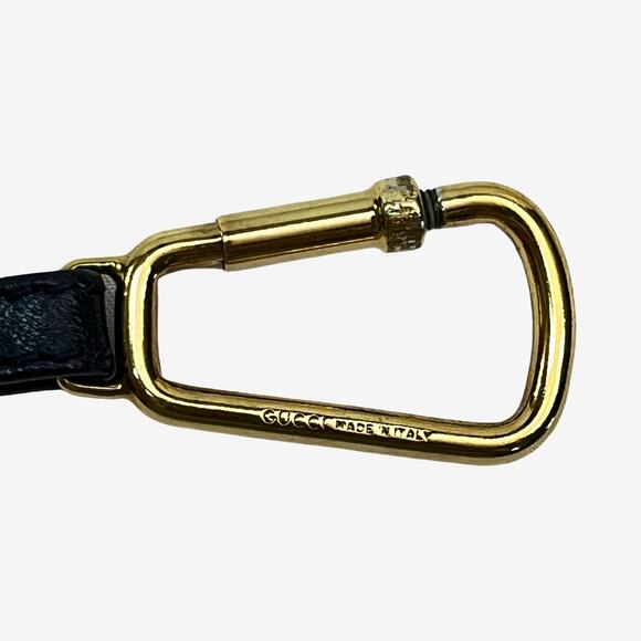 Gucci Navy Enamel Gold Key Ring With Leather Strap Made in Italy Vintage - Picture 4 of 8